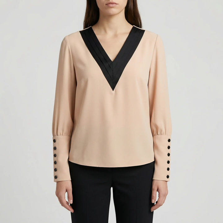 Volvara - Puff-Sleeve V-Neck Women's Blouse