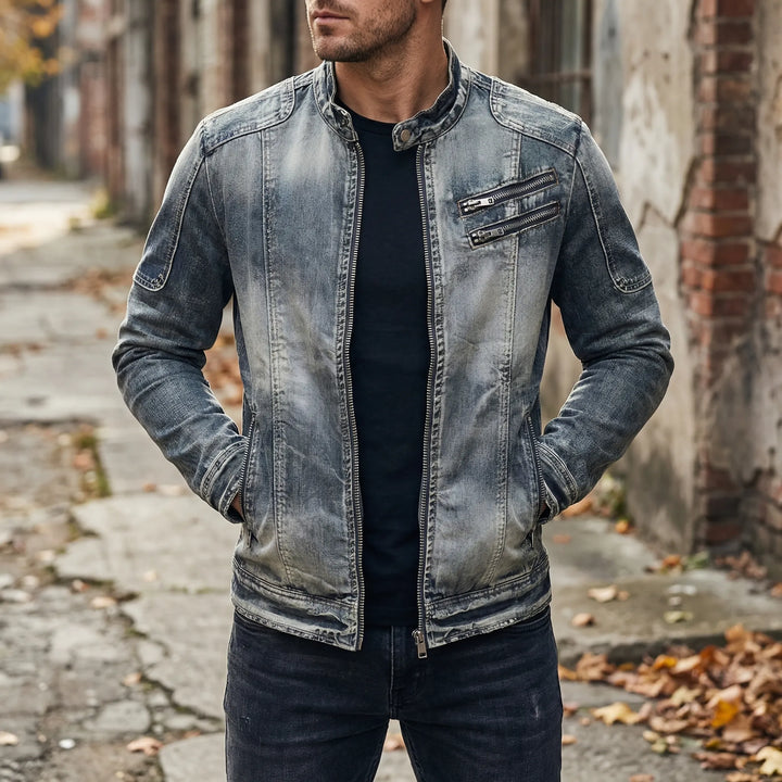 Vyntago - Vintage Wash Zip-Up Denim Jacket