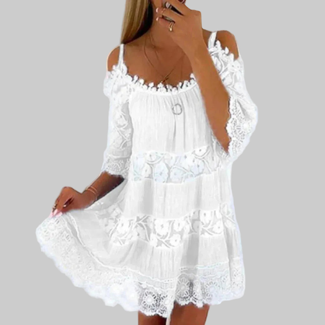Summer Mini Dress with Crochet Lace and Embroidery for Women