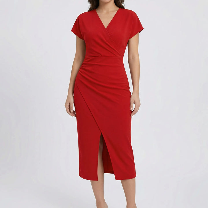 Wrapsova - Short-Sleeve Wrap-Style Midi Dress