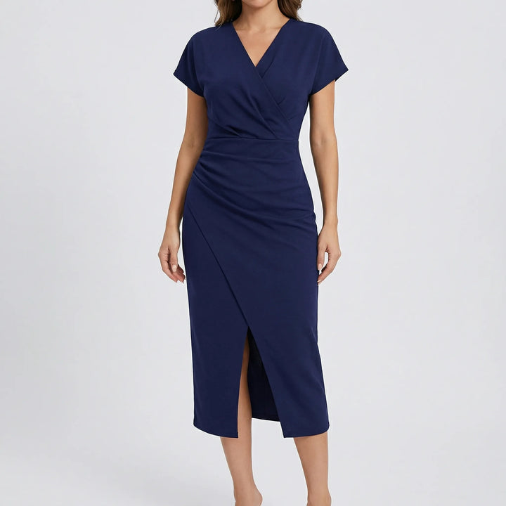Wrapsova - Short-Sleeve Wrap-Style Midi Dress