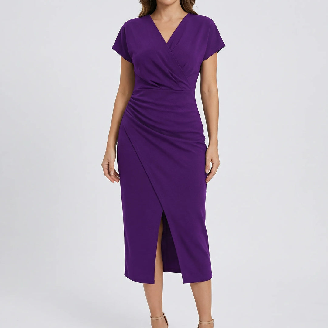 Wrapsova - Short-Sleeve Wrap-Style Midi Dress