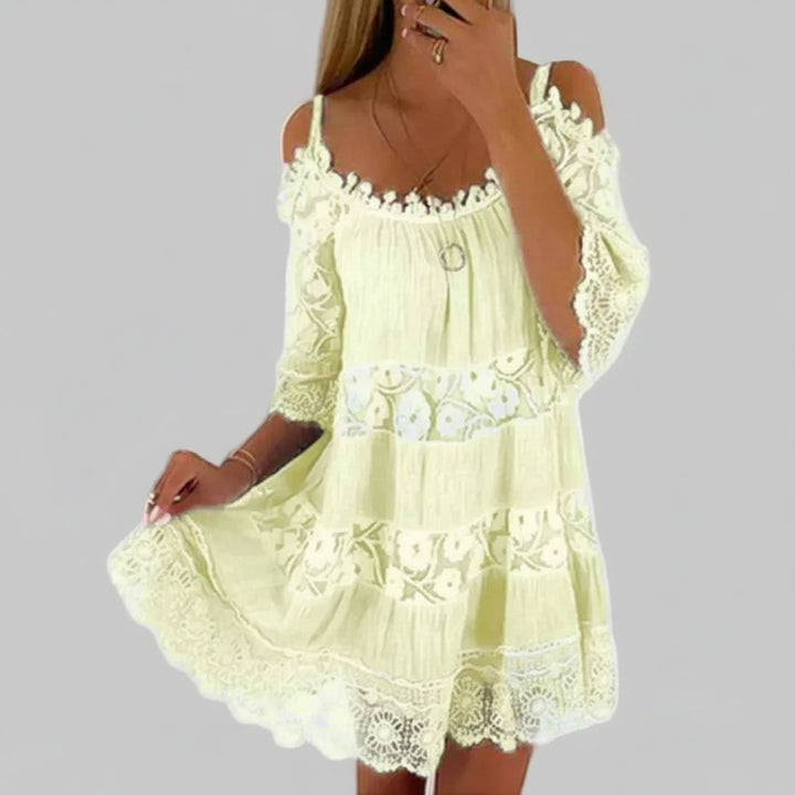 Summer Mini Dress with Crochet Lace and Embroidery for Women
