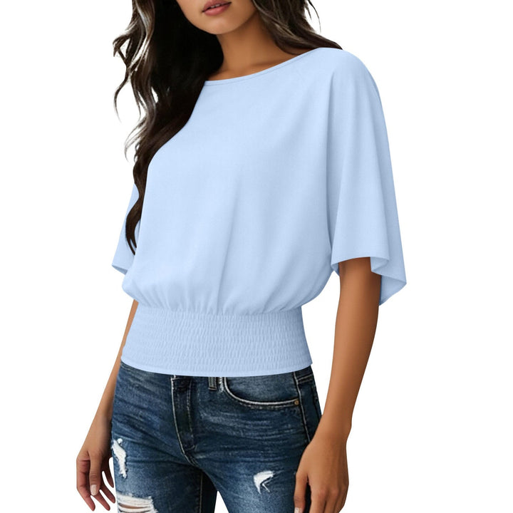 Solid Color Stylish Relaxed Fit Slightly Casual Short Sleeve T-shirt With A Round Neckline And Ruffled Hem