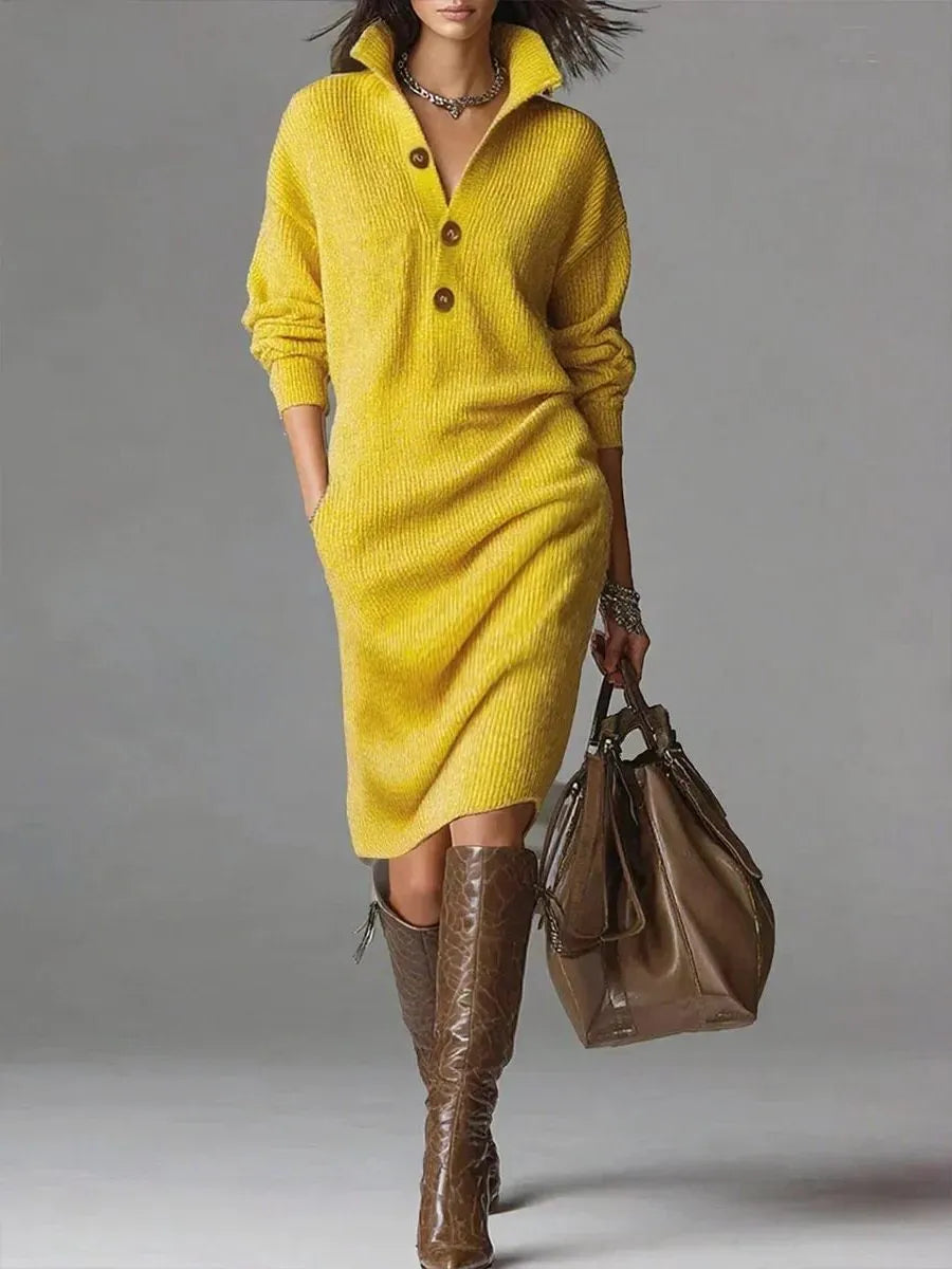 Aiyana Women's Ribbed Knit Collared Sweater Dress