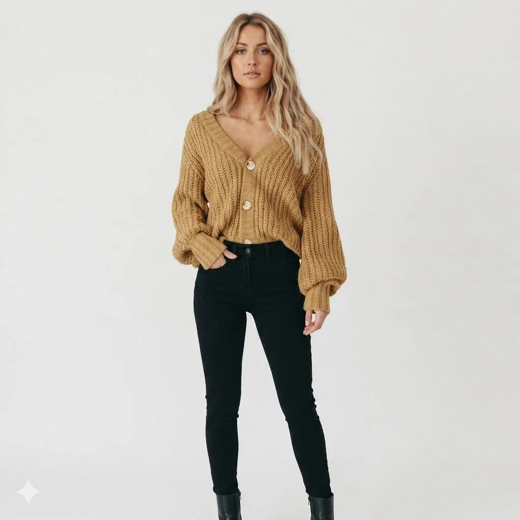 Alma Women's Chunky Knit Button-Down Cardigan