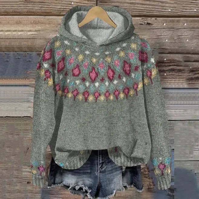 Amaya Women's Oversized Fair Isle Hoodie Sweater