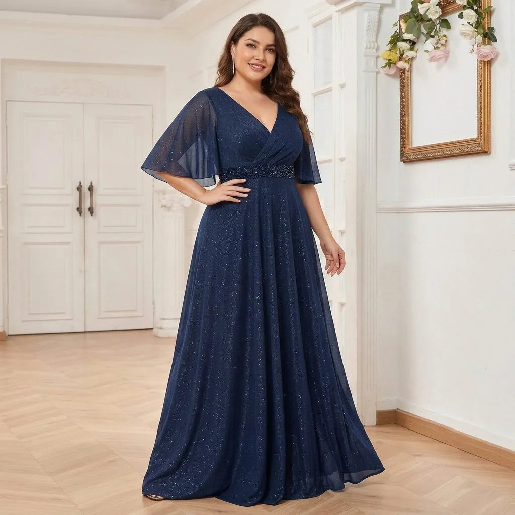 Annalise Women's V-Neck Flutter Sleeve Maxi Dress