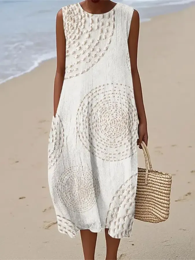 Autumn Women's Embroidered Sleeveless A-Line Midi Dress