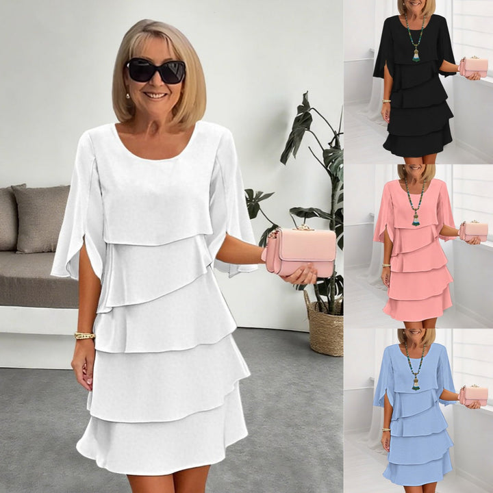 Round Neck Cake Skirt Spliced Dress Women&amp;