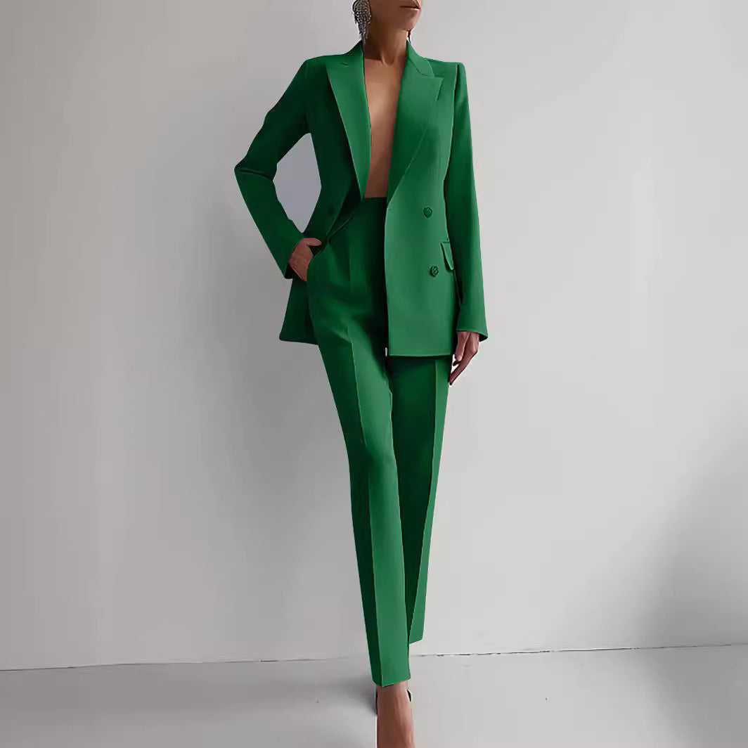 Casual Suits Fashion Long Sleeve Single-breasted Jacket Top And Slim Fit Trousers Women&amp;