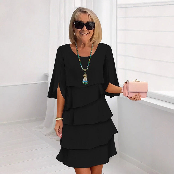 Round Neck Cake Skirt Spliced Dress Women&amp;