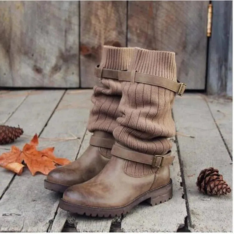 Calista Women's Knit Slouch Buckle Strap Winter Boots
