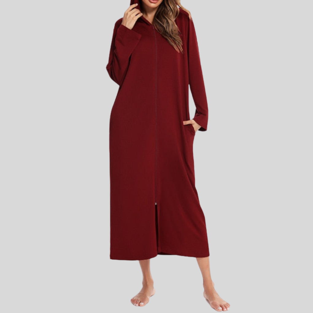 Warm Zip-Up Nightdress with Hood