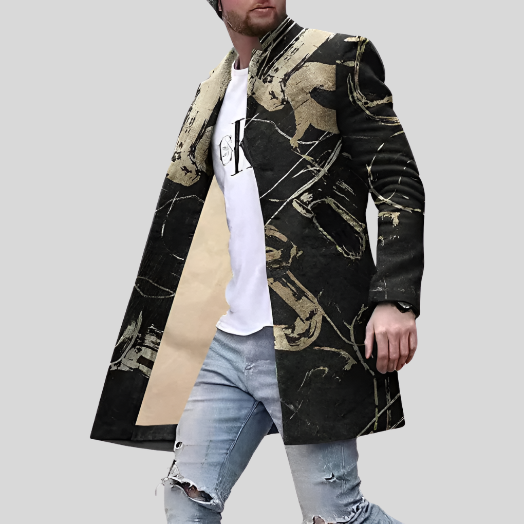 Street Print Coat – Casual & Adjustable Men’s Jacket
