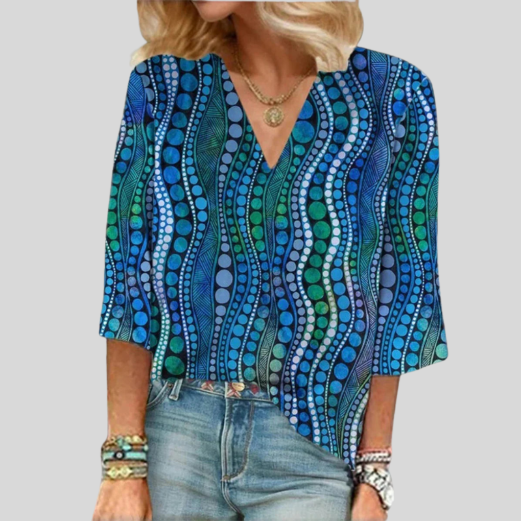 Abstract Polkadot Blouse with Flattering V-Neck