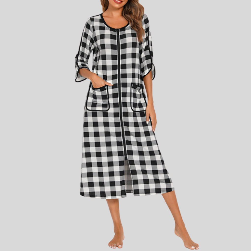 Warm Zip-Up Nightdress with Hood