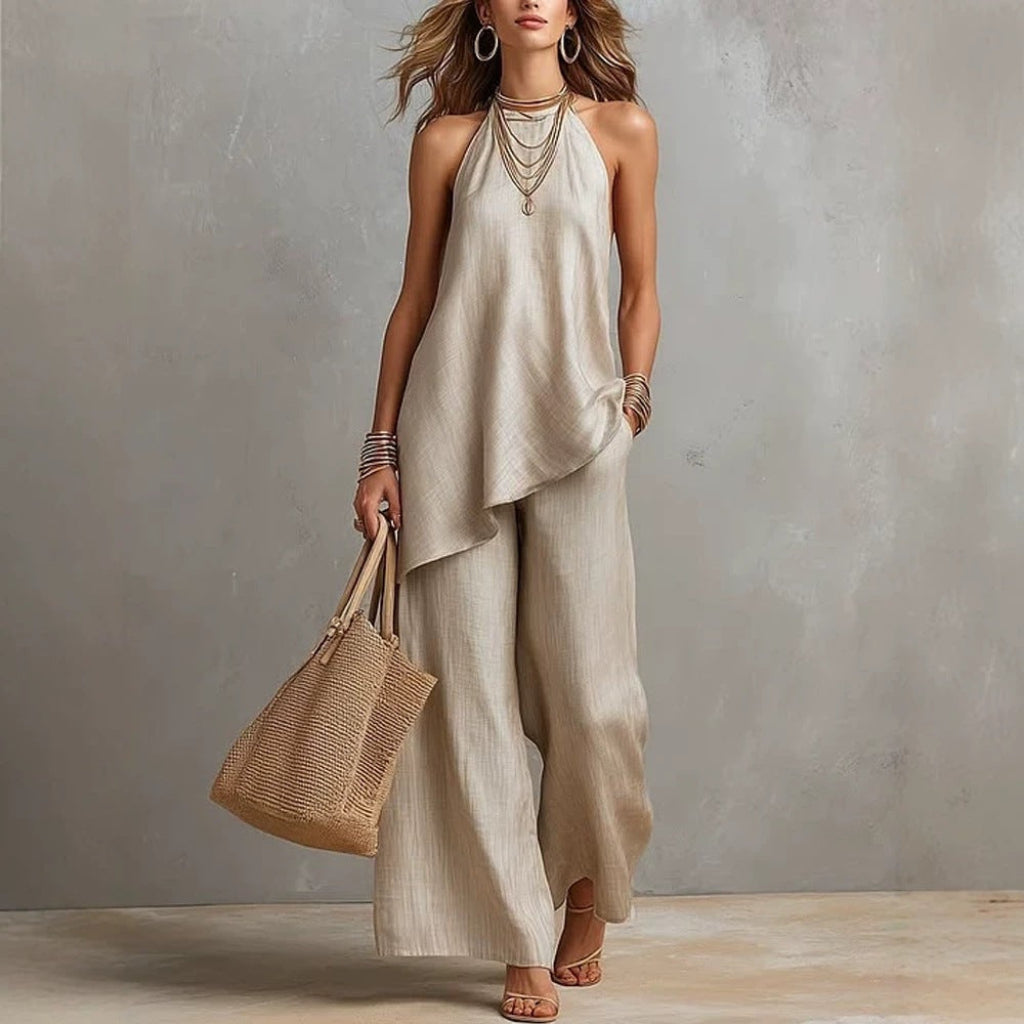 Sleeveless Suits Casual Crew Neck Vest And Long Pants Set Two Piece Lounge Outfit For Women
