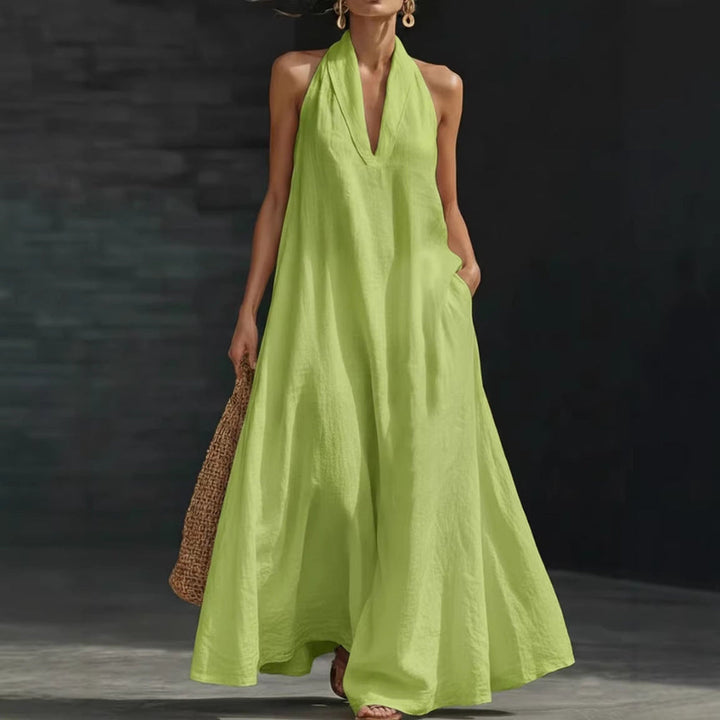 Casual V-neck Dress Halter Style Long Dress For Women&
