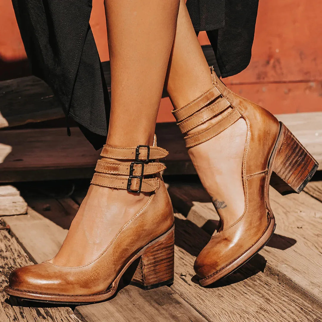 Elsa Women's Block Heel Ankle Strap Booties