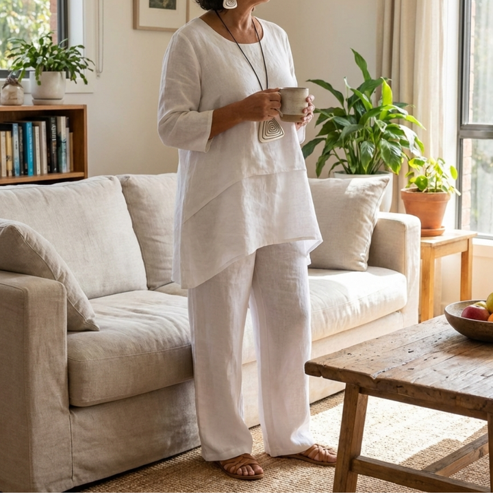 Two-Piece Top And Wide-Leg Pants Set