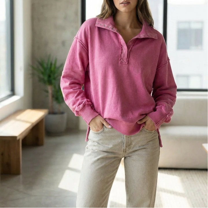 Oversized Henley With Side Split Pullover for Women