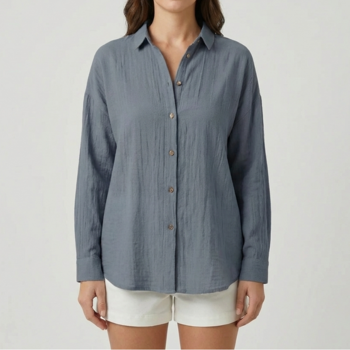 Relaxed Button-Down Long Sleeve Top