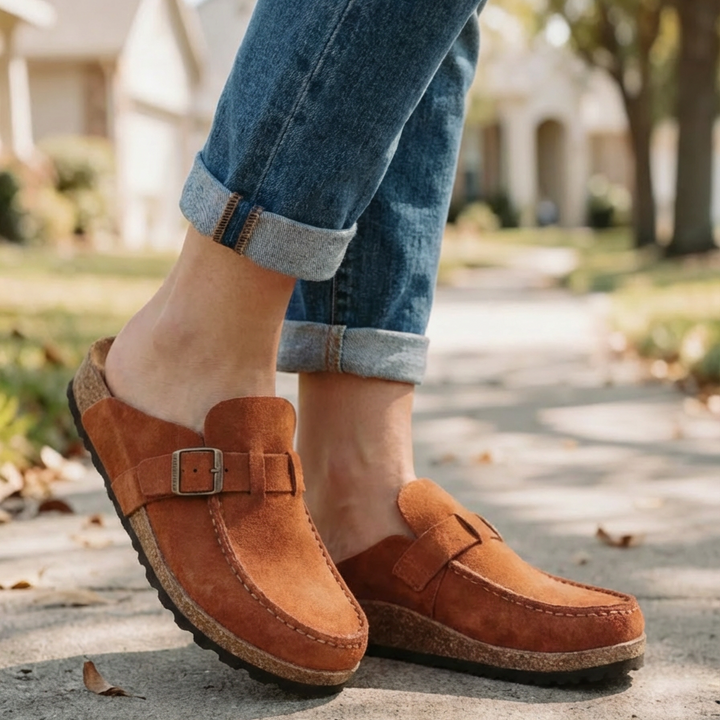 Retro Buckle Slip-On Mule Sandals for Women
