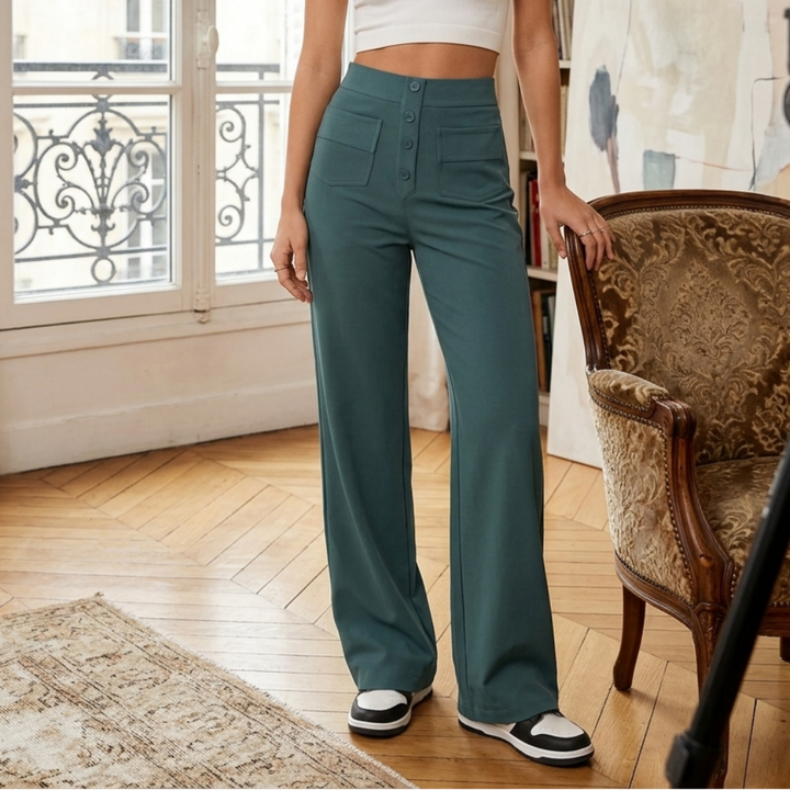 High-Waist Straight-Leg Casual Pants