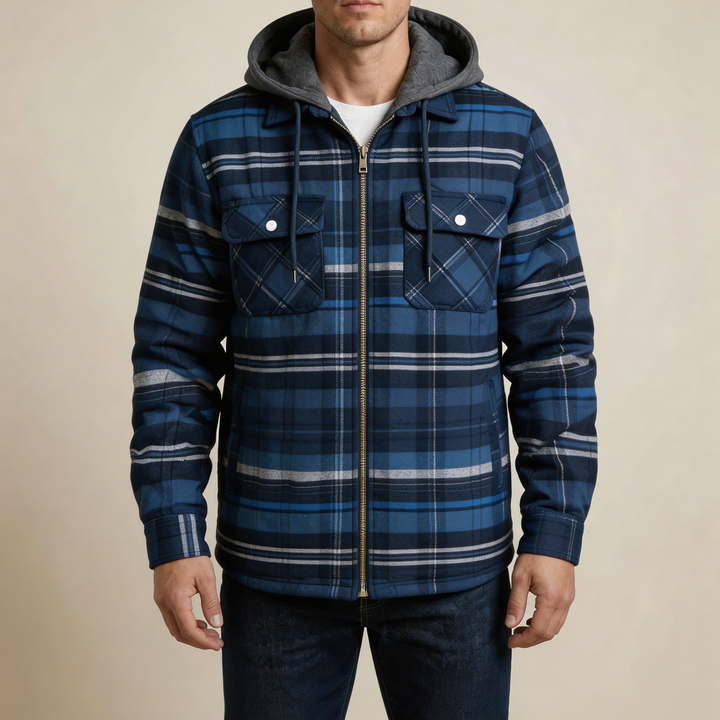 Hooded Plaid Shirt Jacket For Men