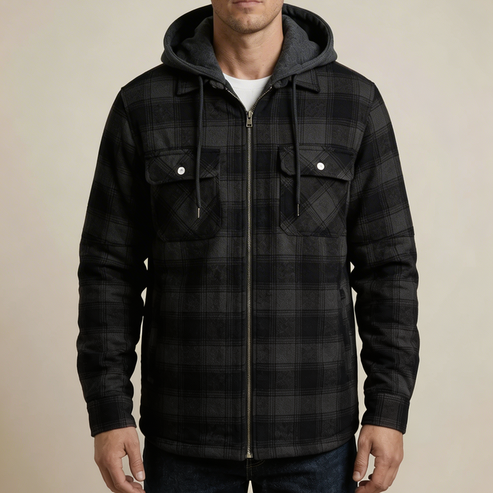 Hooded Plaid Shirt Jacket For Men