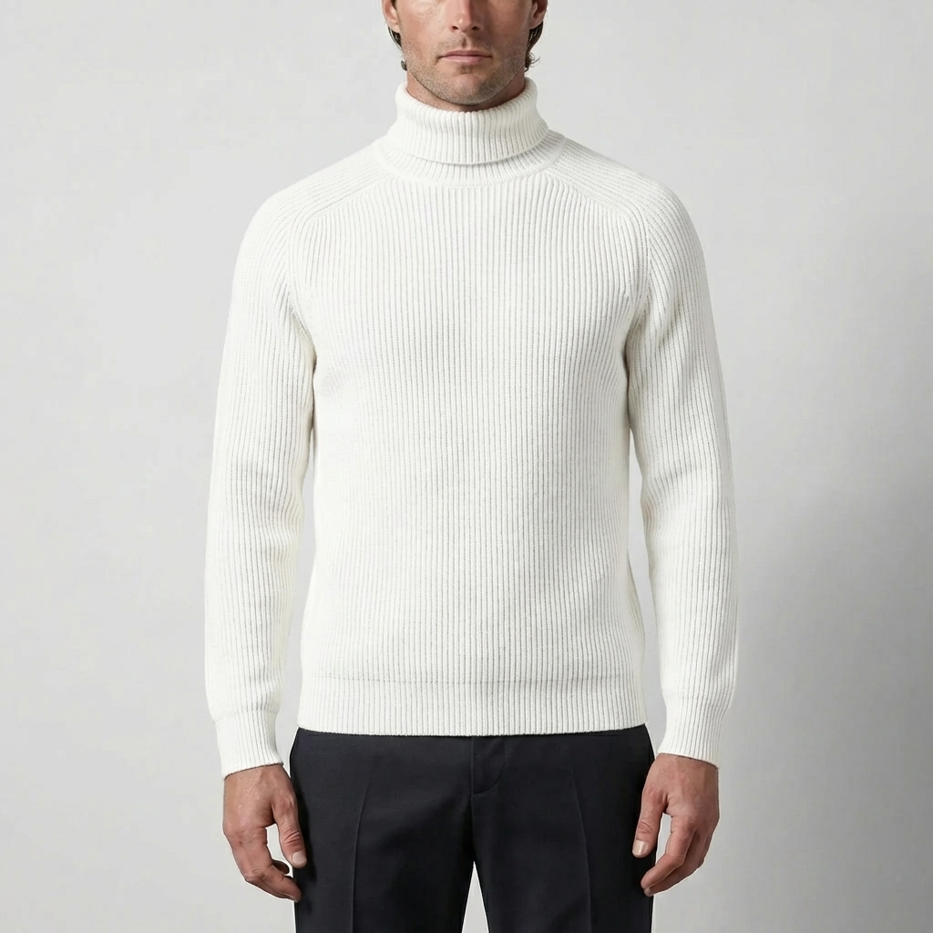 Classic Turtleneck Fine Knit Sweater for Men