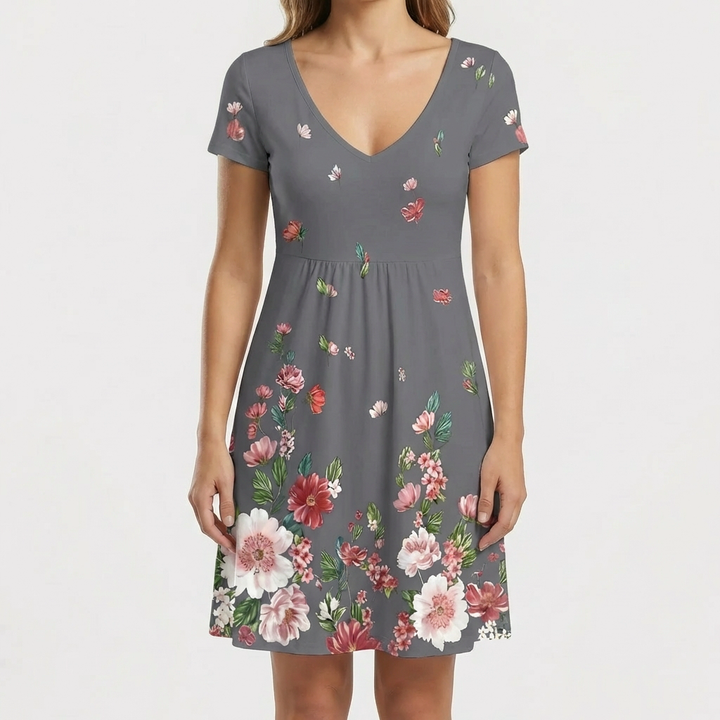 V-Neck Floral Short-Sleeve Dress