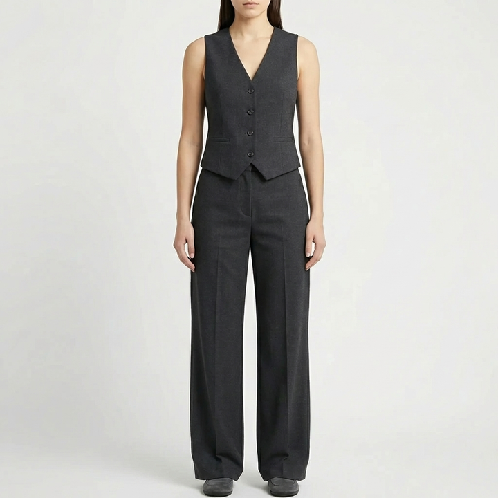 Sleeveless Vest And Wide-Leg Pants Set