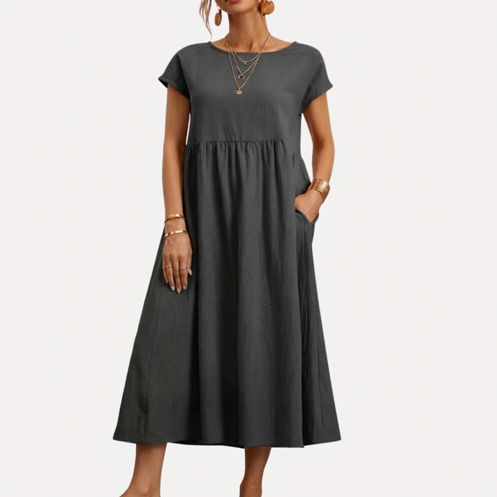 Vintage Cotton O-Neck Dress for Women