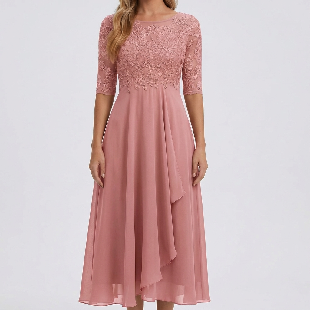 Midi-Length Lace Bodice Dress