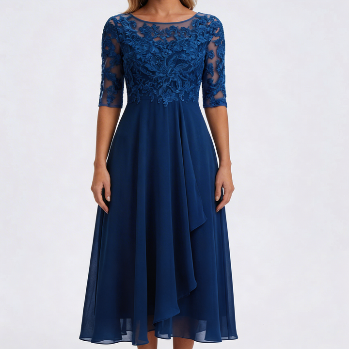 Midi-Length Lace Bodice Dress