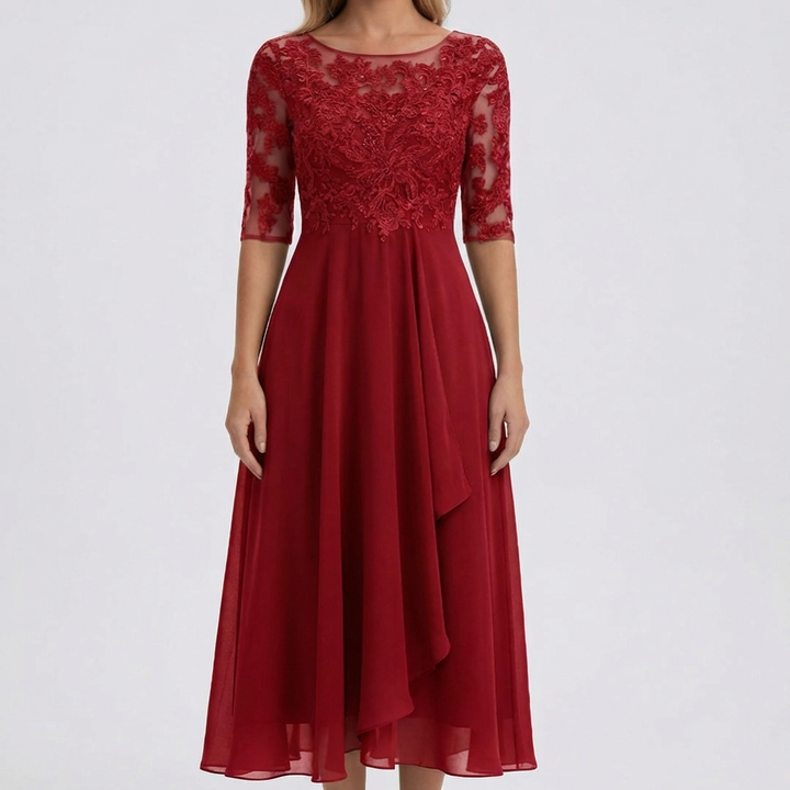 Midi-Length Lace Bodice Dress