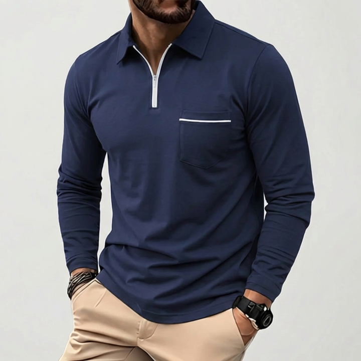 Long-Sleeve Zip Polo With Chest Pocket