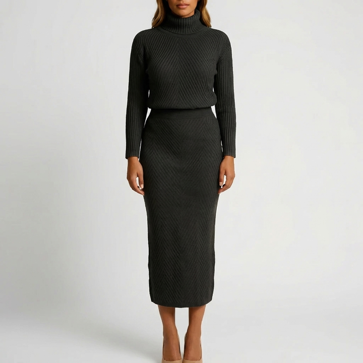 Long-Sleeve Turtleneck Midi Dress
