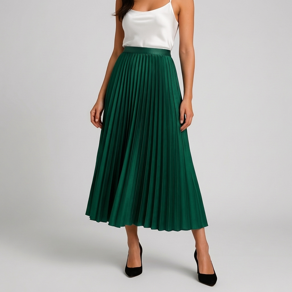 Satin Pleated High-Waist Skirt for Women