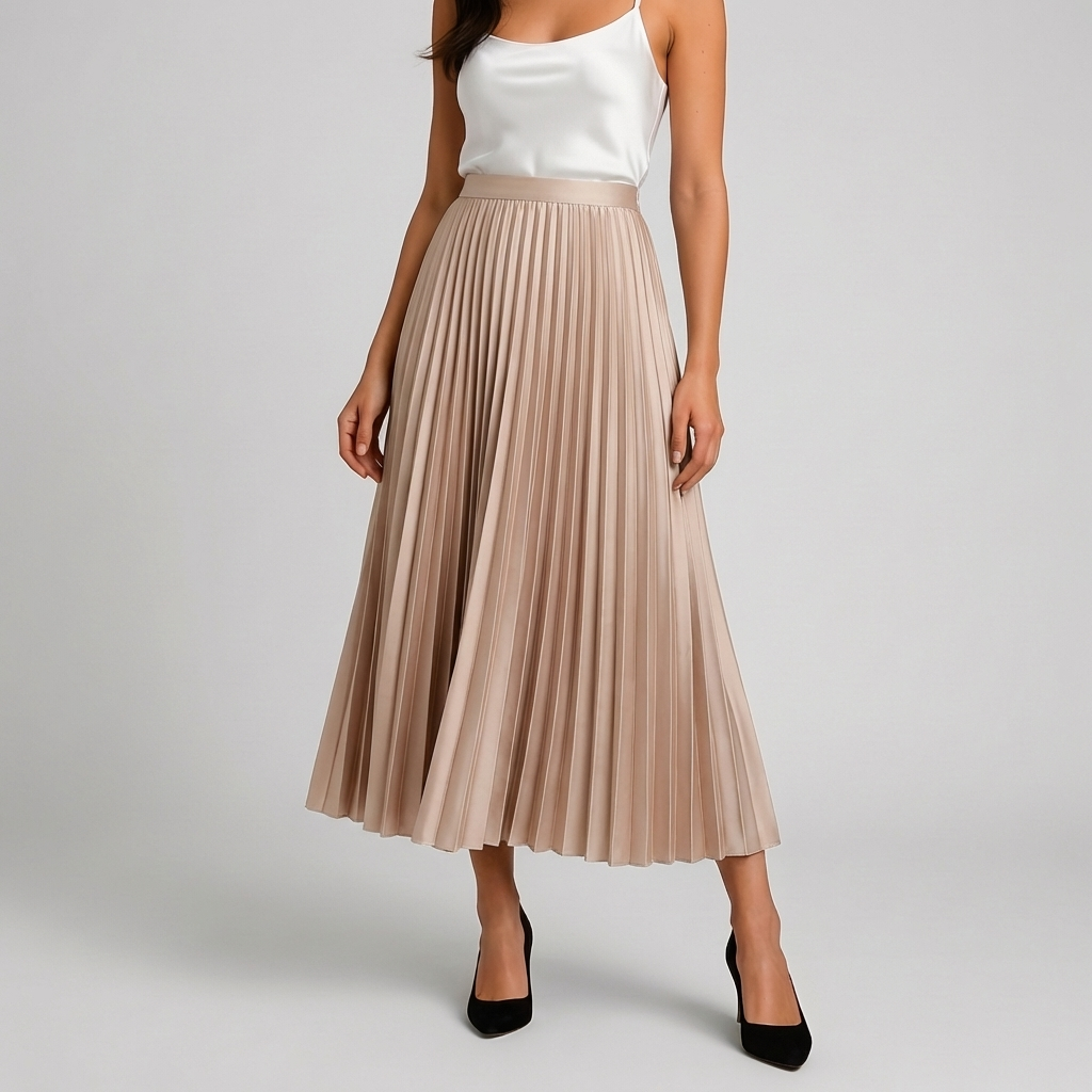 Satin Pleated High-Waist Skirt for Women