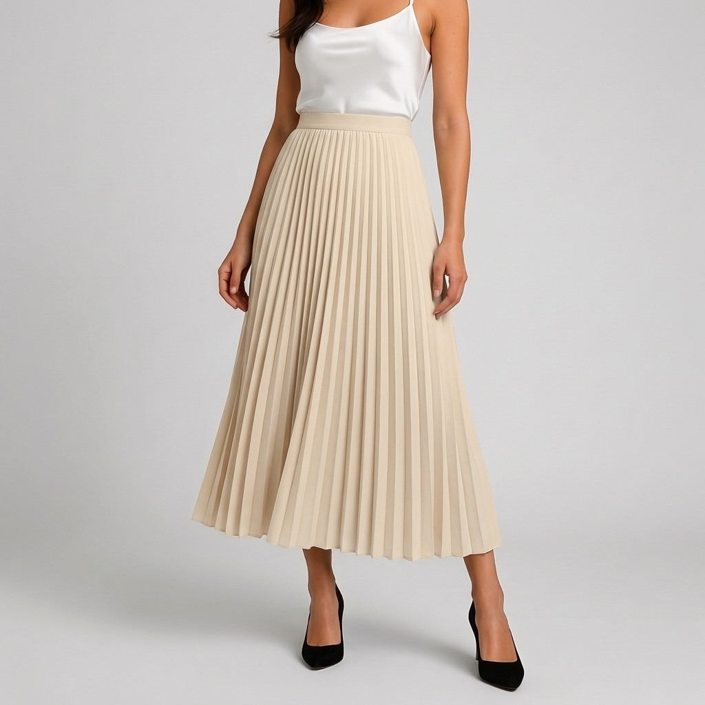 Satin Pleated High-Waist Skirt for Women
