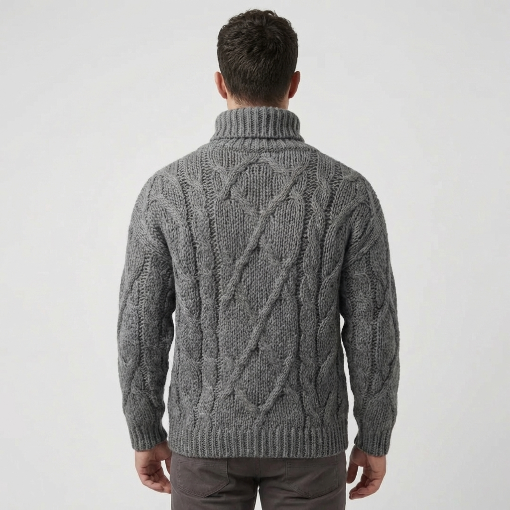 Cable Knit Turtleneck Pullover Sweater for Men