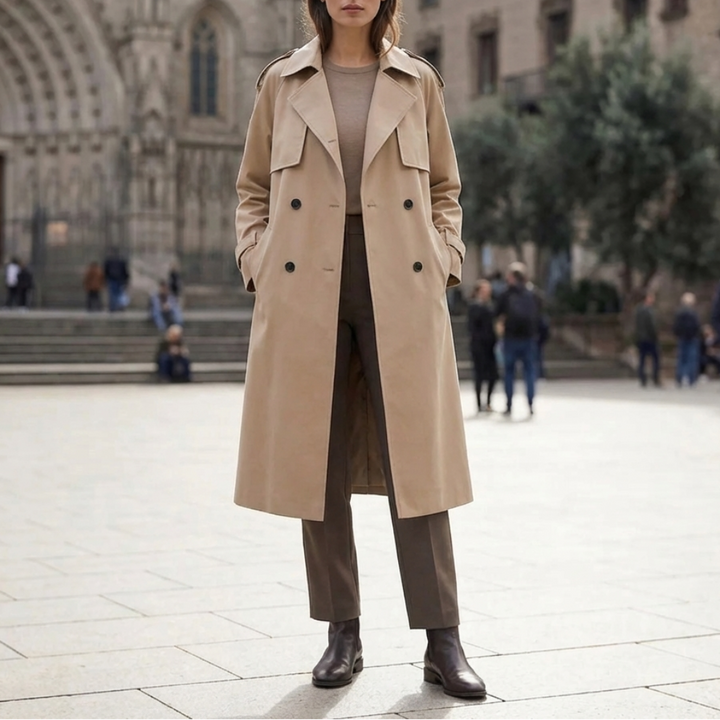 Double-Breasted Long Trench Coat