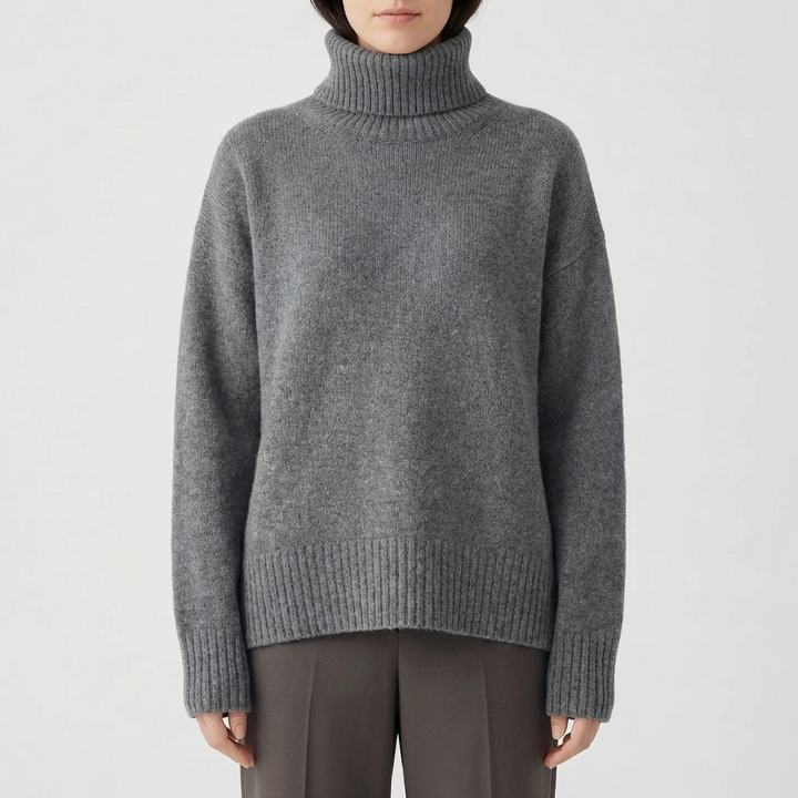 Relaxed Ribbed Turtleneck Pullover Sweater