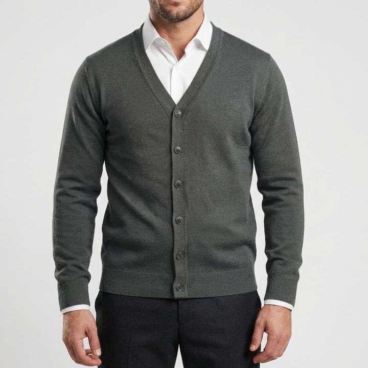 Button-Front V-Neck Cardigan for Men