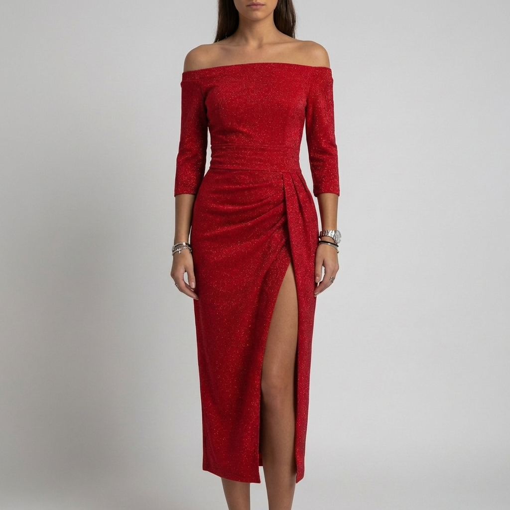 Off-Shoulder Bodycon Midi Dress