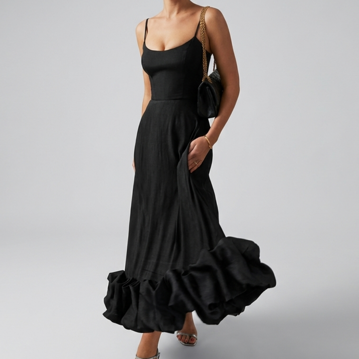 Elegant Midi Evening Dress with Ruffles for Women