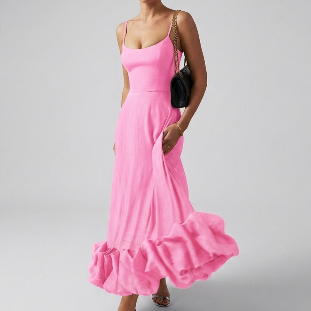 Elegant Midi Evening Dress with Ruffles for Women